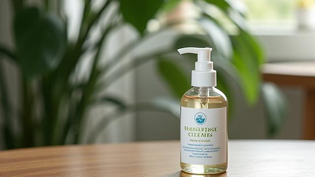 自然由来の洗浄剤と清潔な布が並べられ、環境に優しい清掃を象徴